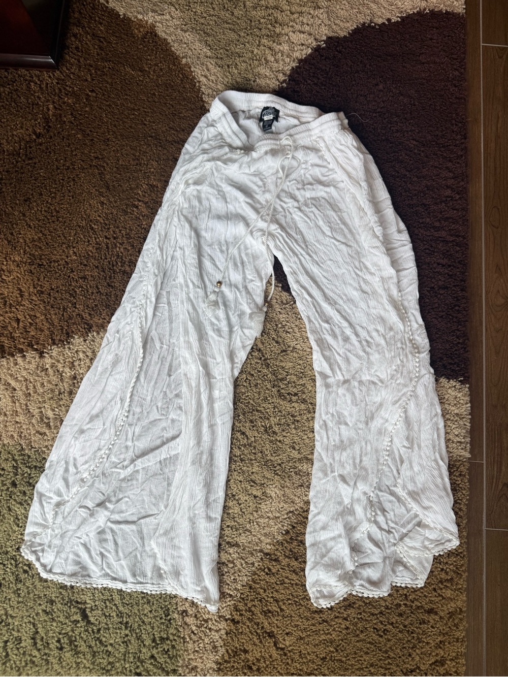 Angie White Sheer Crochet Trim Swim Coverup Pants